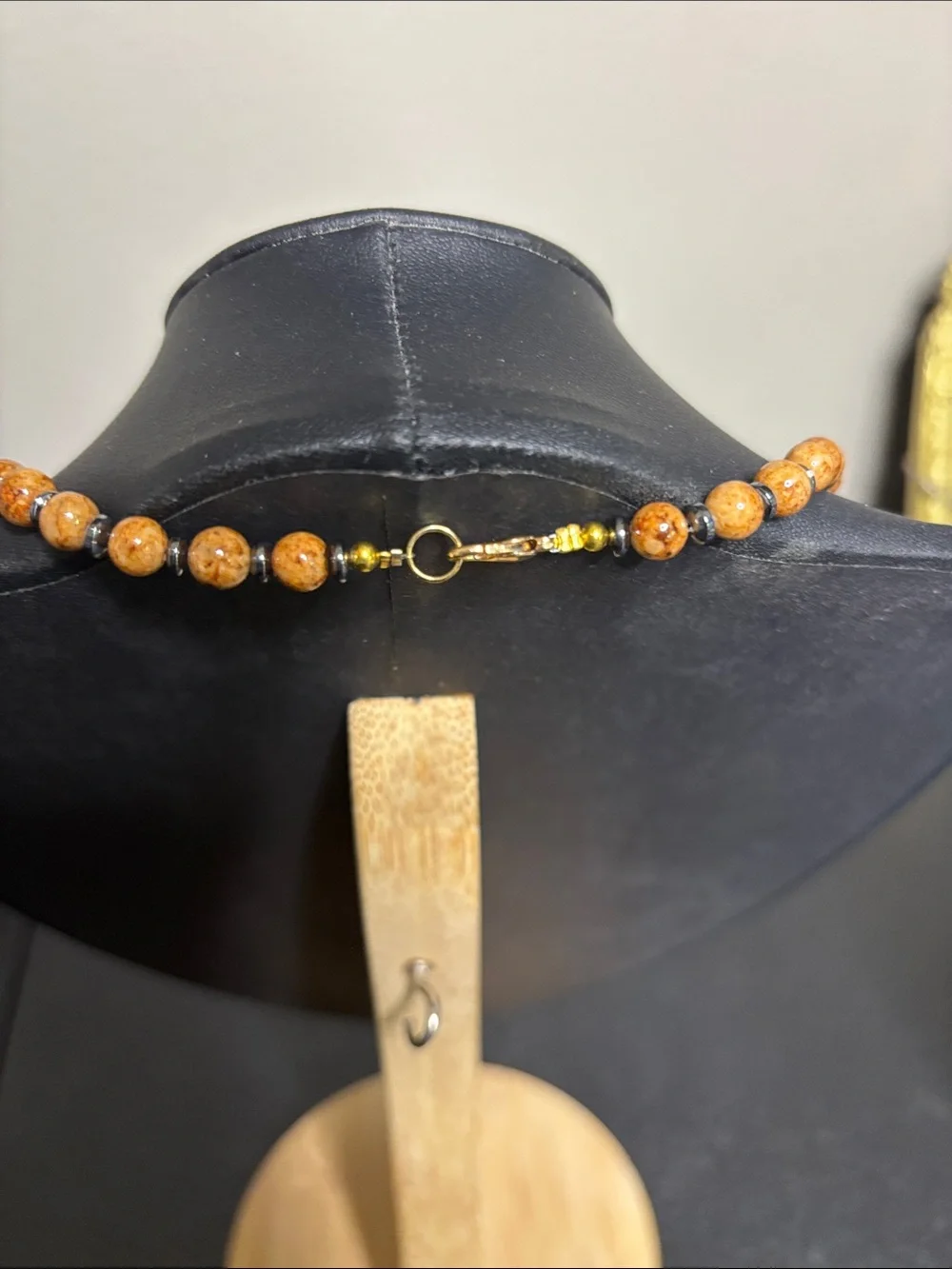 Handmade Stone Hematite Orange Bead Necklace & Stretch Bracelet Set Jewelry